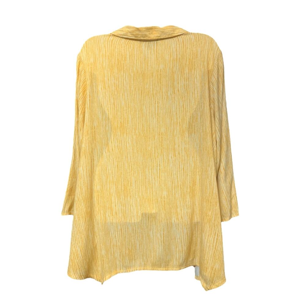 Fred David Women's Yellow V-Neck Roll Tab Sleeve Shark Bite Hem Blouse | Size 1X - Picture 4 of 8